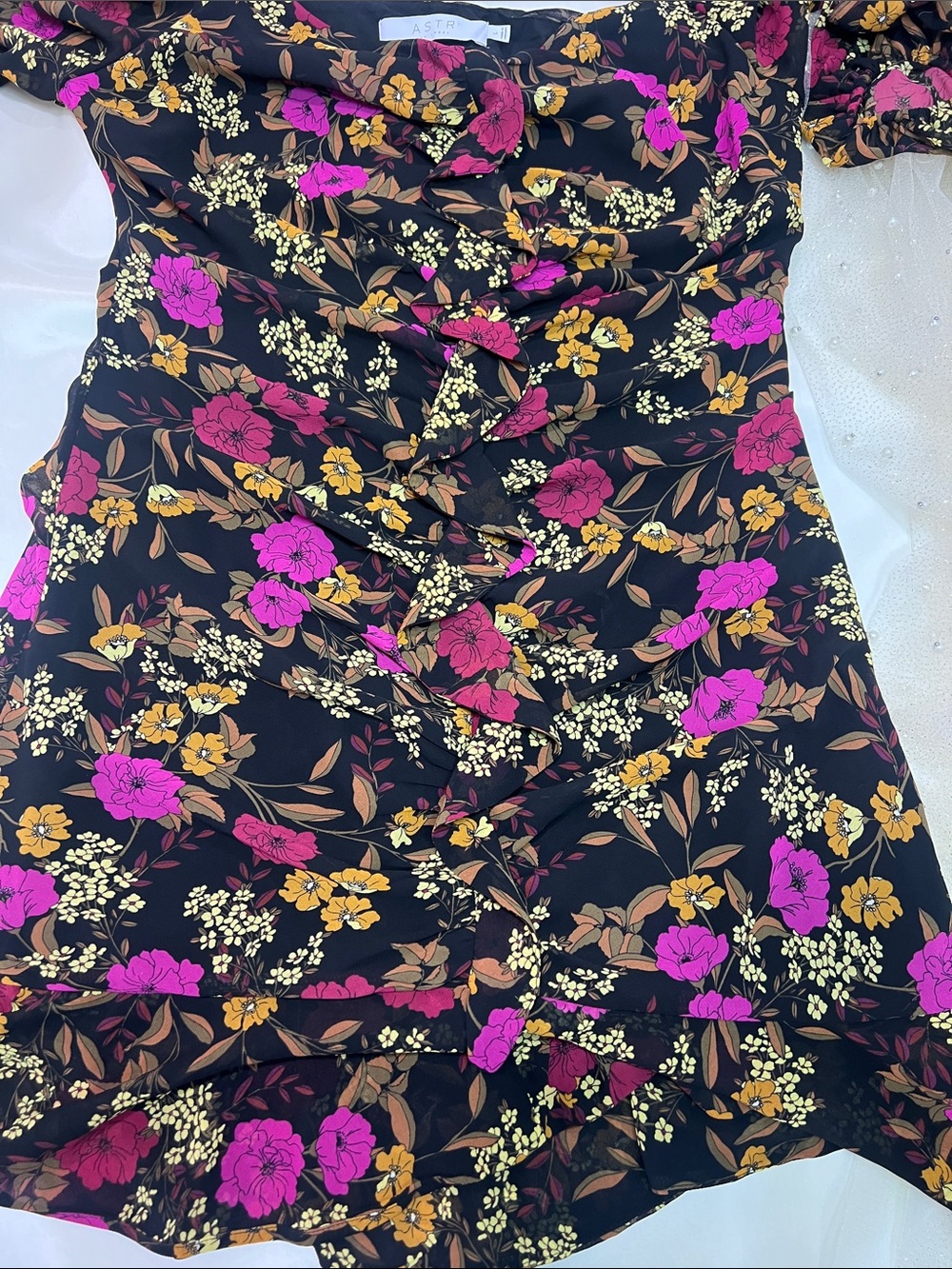 Astr Black Mini Dress with Pink & Mustard Floral Print - Picture 10 of 11
